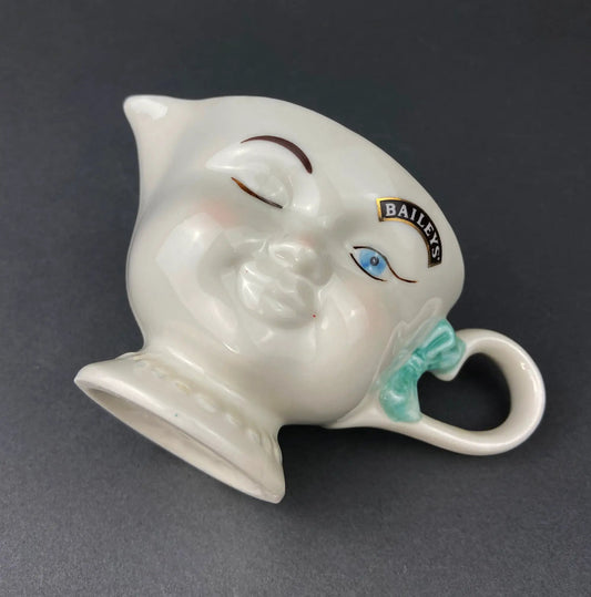 Bailey's Winking Face Creamer with Blue Bow, white ceramic sugar creamer on Tampa Home & Garden Store