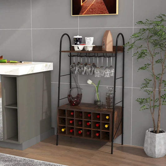 Baker's Rack with Detachable Wine Rack and 5Row Stemware Holder rustic brown wood black metal DirectDeals on Tampa Home & Garden Store