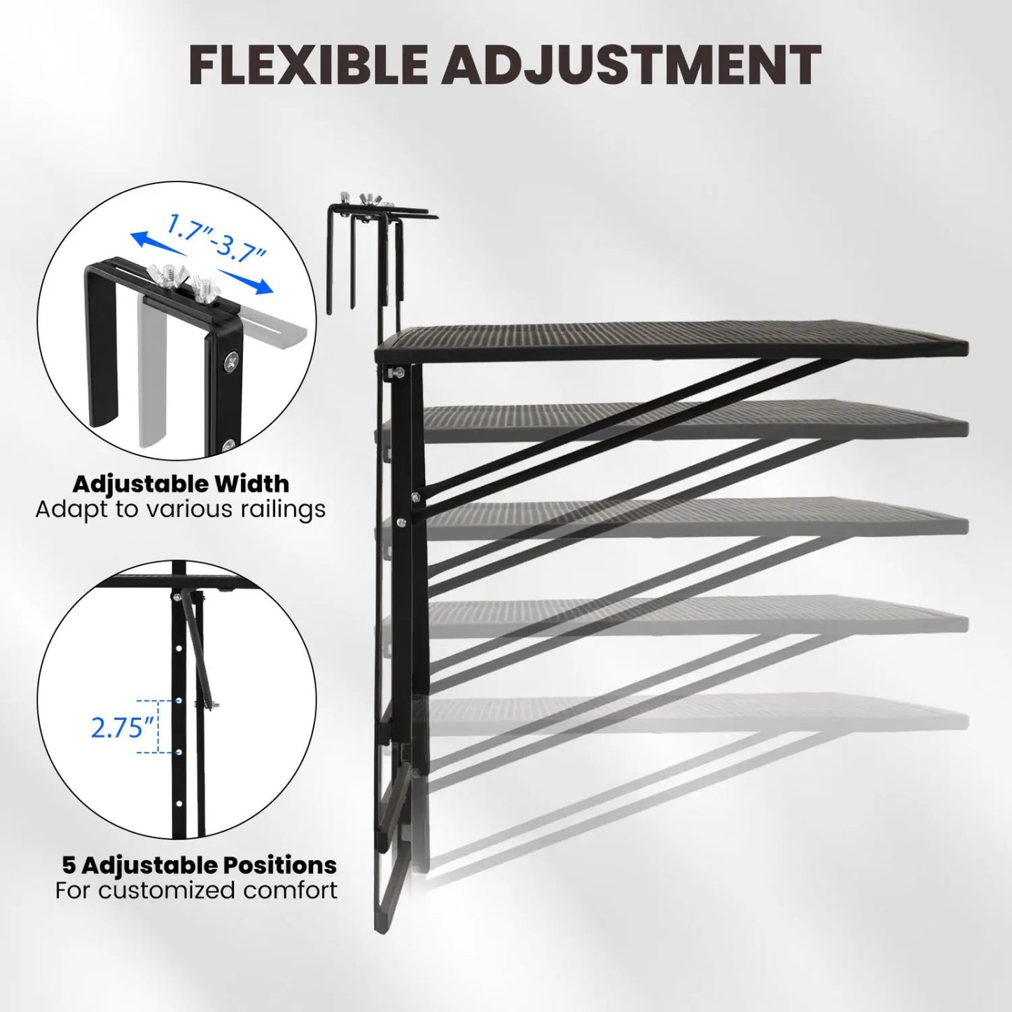 DirectDeals 31.5 in metal folding bar table with adjustable width 1.7–3.7 in and 5 positions on Tampa Home & Garden Store
