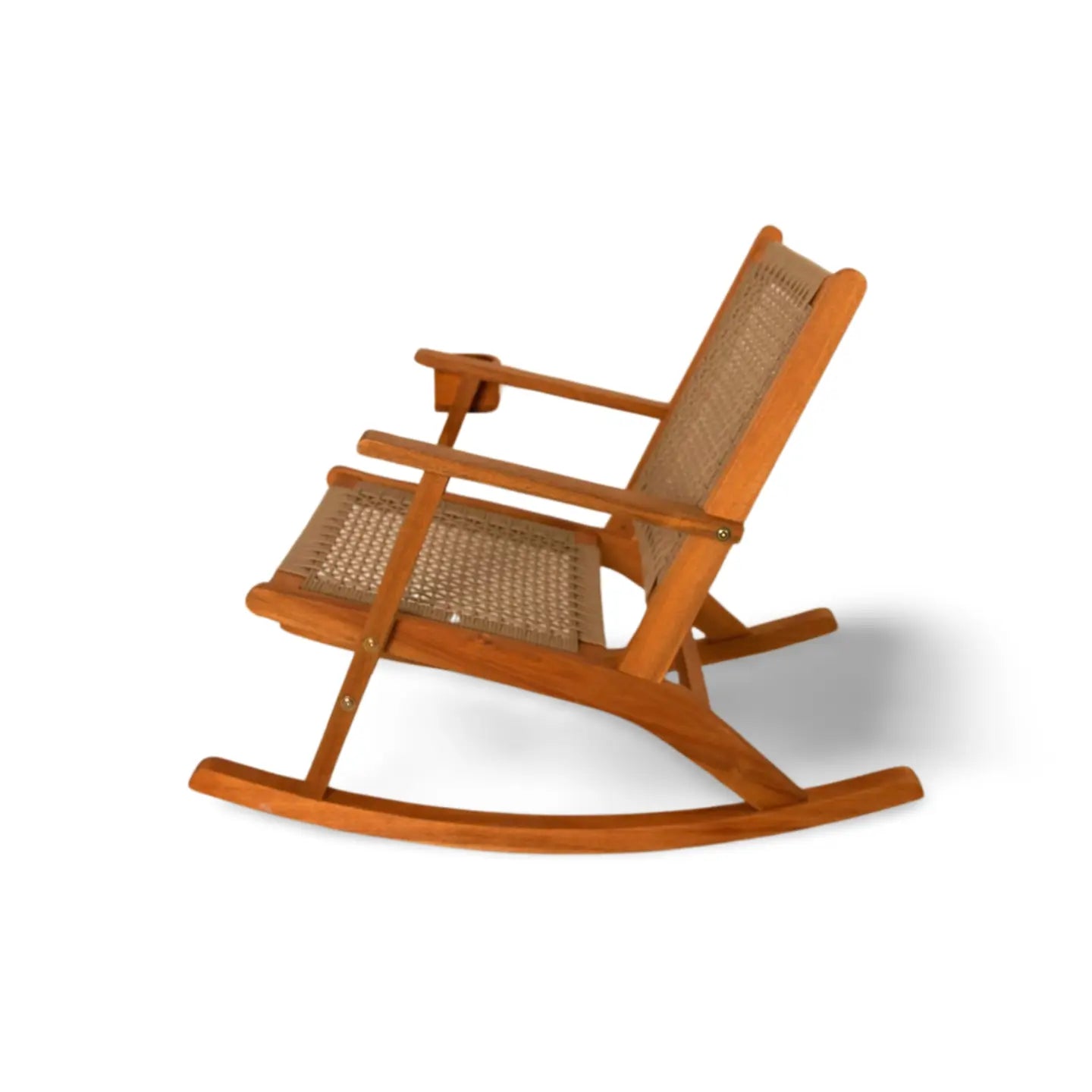 Vega Outdoor Rocking Chair with Beverage Holder, wooden rocker with woven seat on Tampa Home & Garden Store
