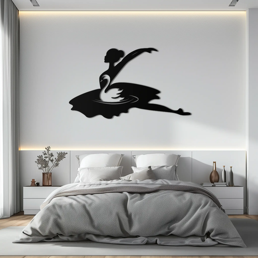 Ballet Dancer with Swan Silhouette Metal Wall Art by Enova Art, black steel, modern decor on Tampa Home & Garden Store