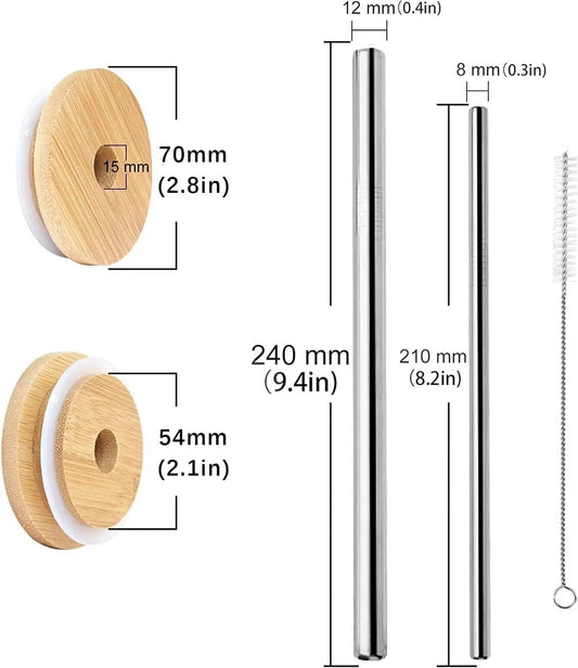 Bamboo Mason Jar Lids with Straws leakproof set, bamboo lids and stainless steel straws on Tampa Home & Garden Store