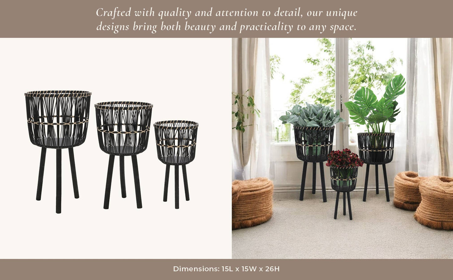 Bamboo Tripod Base Planters - Tampa Home & Garden Store