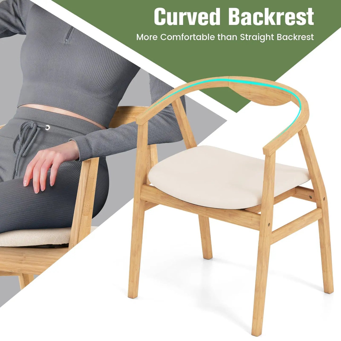 Bamboo Accent Chair with curved back and armrests, natural wood frame, beige cushion on Tampa Home & Garden Store