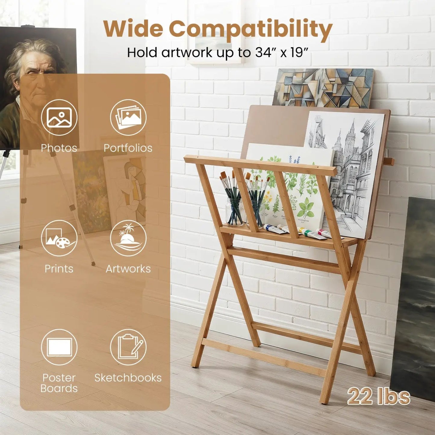 Bamboo Art Print Rack for Canvas Display