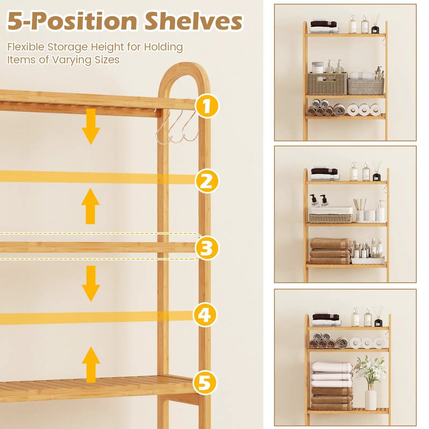 DirectDeals 3-Tier Bamboo Floor Organizer freestanding natural bamboo shelving unit with hooks on Tampa Home & Garden Store