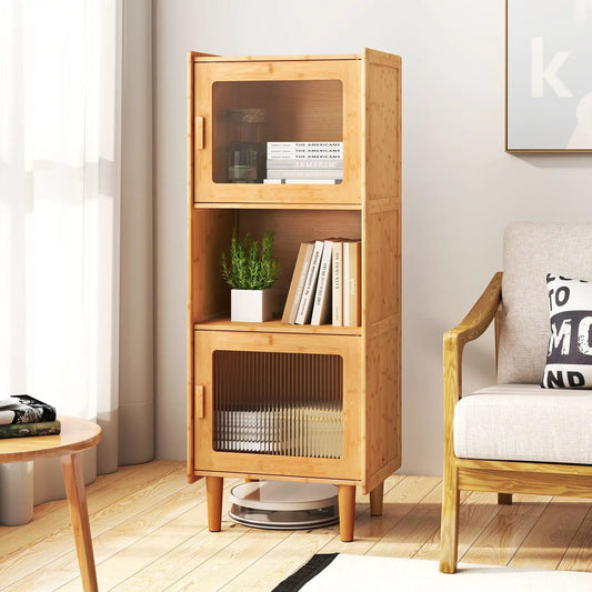3-Cube Bamboo Cabinet with 2 Acrylic Doors, natural bamboo, glass-front top cabinet on Tampa Home & Garden Store