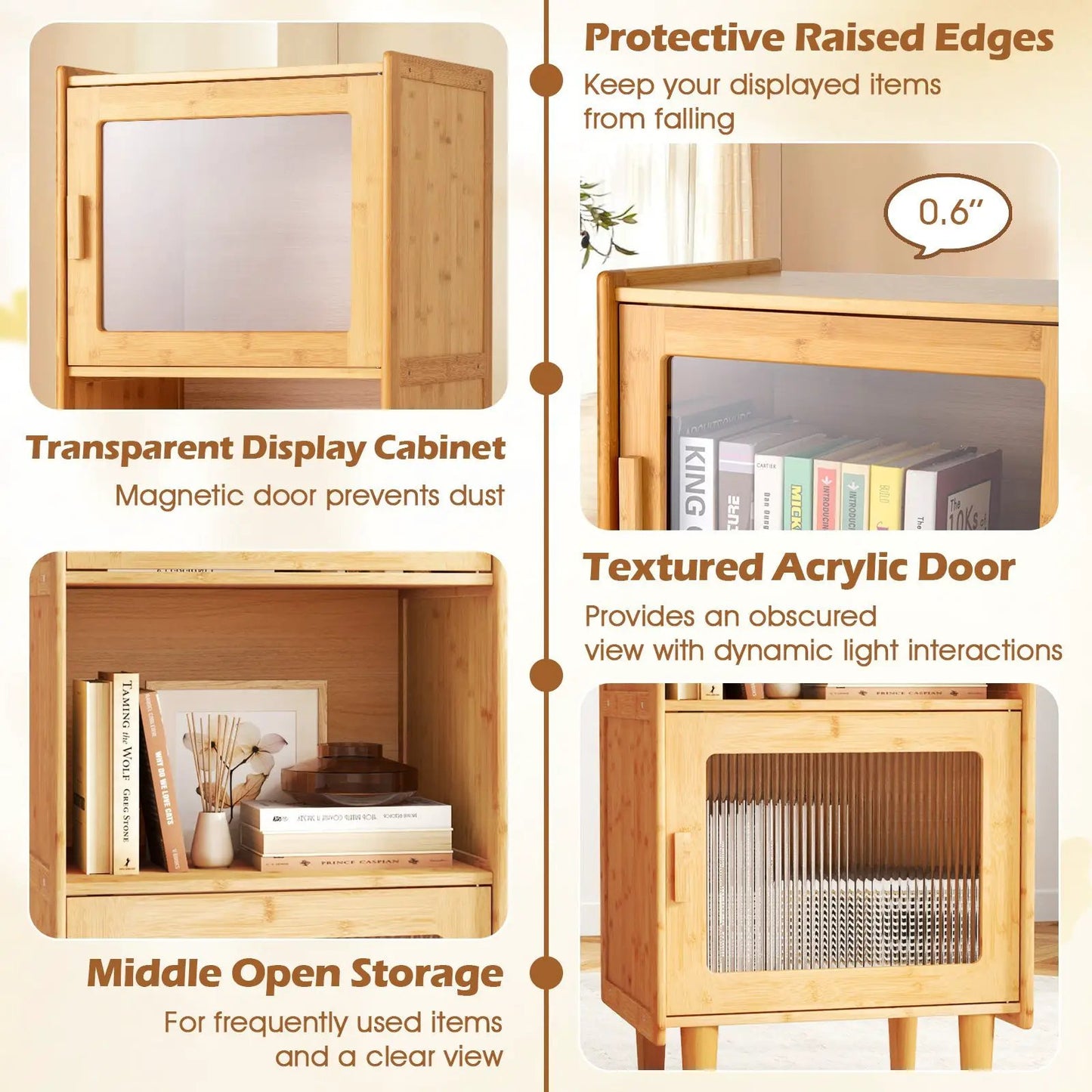3-Cube Bamboo Cabinet with 2 Acrylic Doors natural finish on Tampa Home & Garden Store