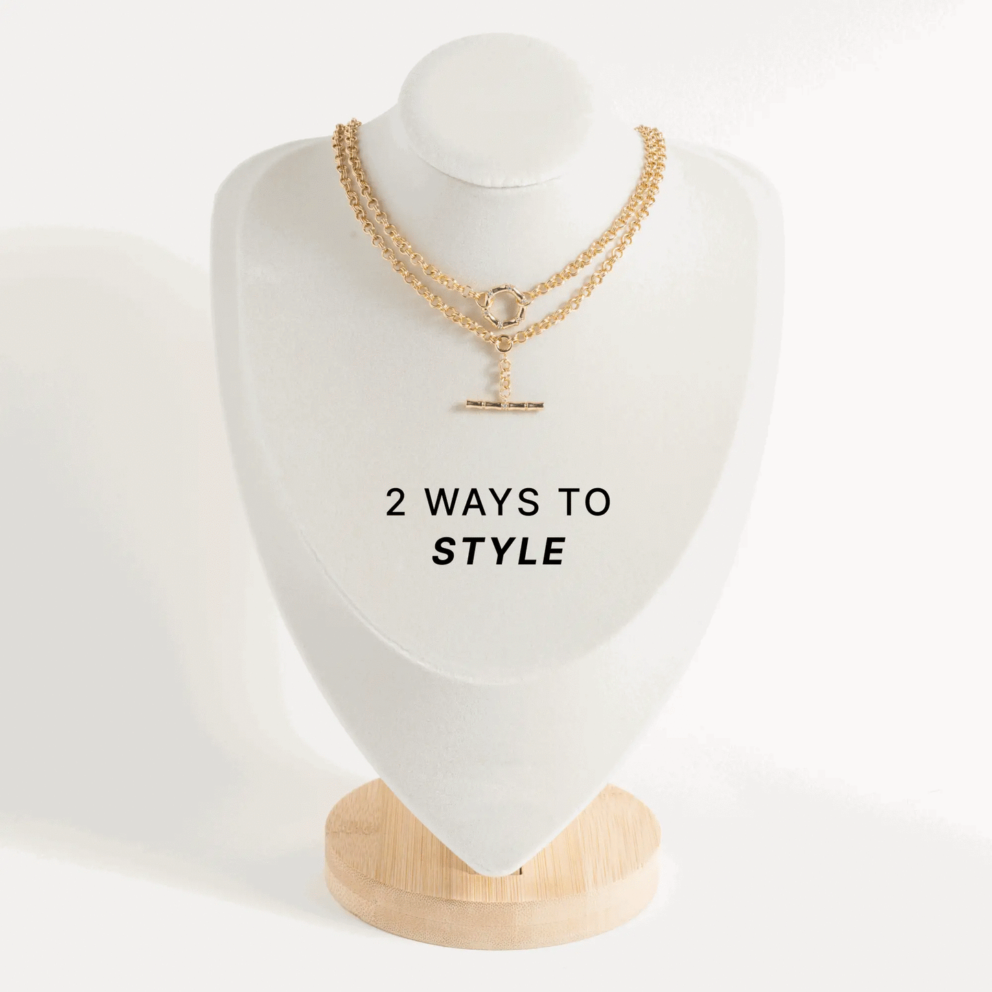 Bamboo Convertible Necklace or Bracelet gold-tone double chain with circular charm on Tampa Home & Garden Store