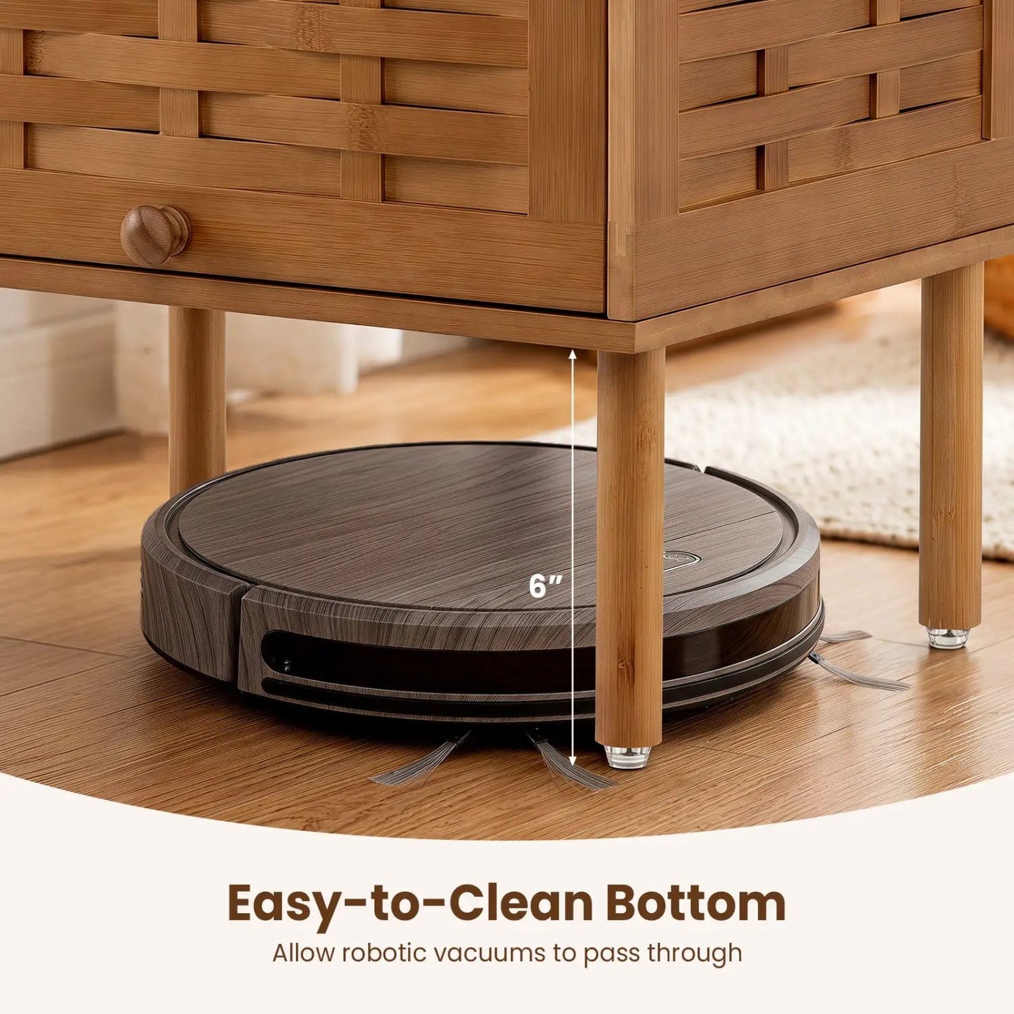 Bamboo Rattan Nightstand Flip up Door Open Shelf
