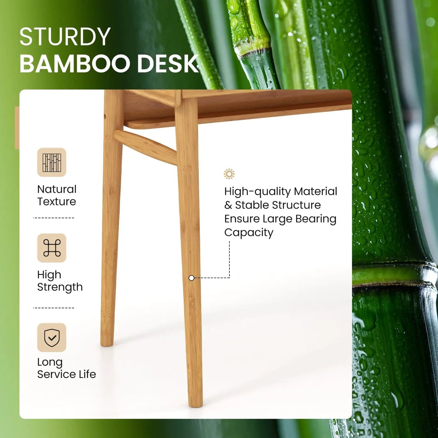 Bamboo Writing Desk with 2 Storage Drawers, natural finish, DirectDeals on Tampa Home & Garden Store
