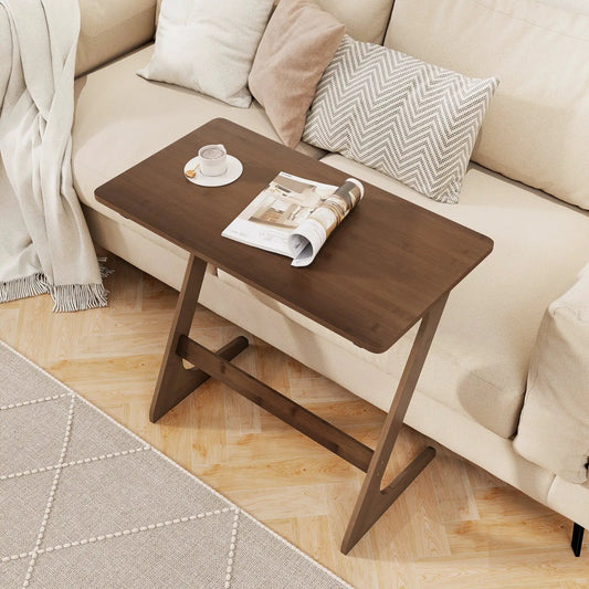 Bamboo Z-Shaped sofa side table with brown wood finish and space-saving design on Tampa Home & Garden Store