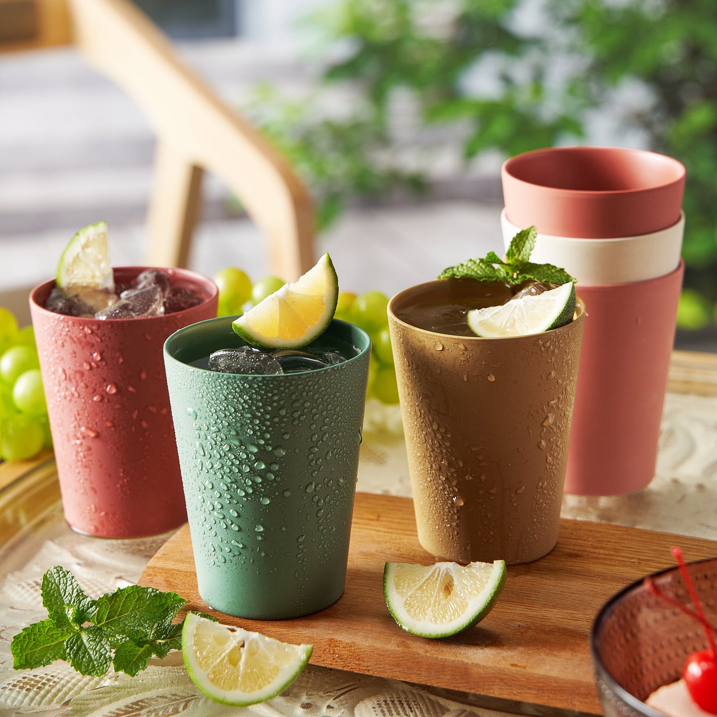 Set of 6 Wheat Straw Bamboo Tumblers 12 Oz