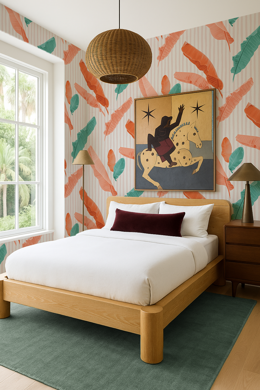 Banana Cabana Wallpaper, coral and teal - Tampa Home & Garden Store