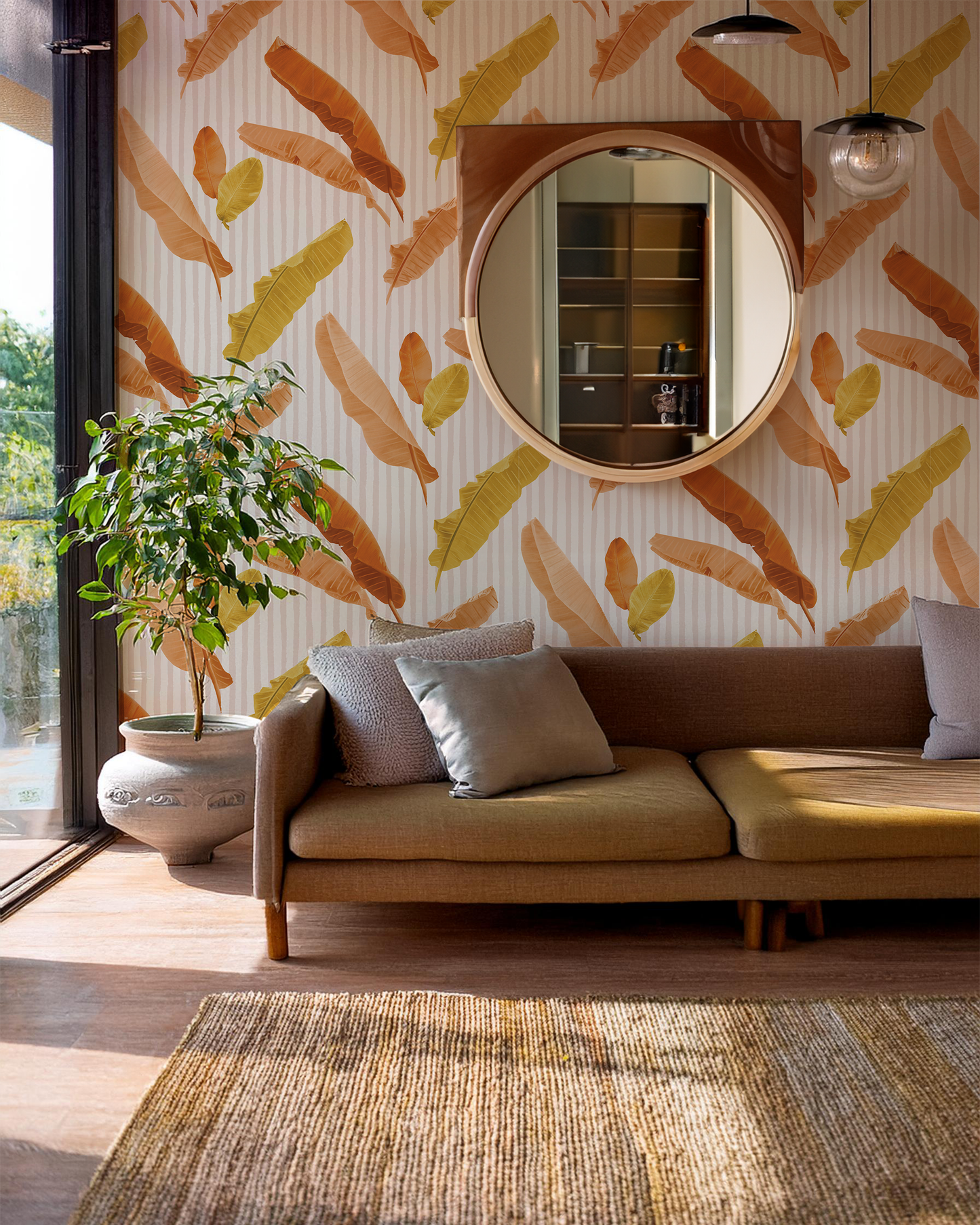Banana Cabana Wallpaper, rust and mustard - Tampa Home & Garden Store