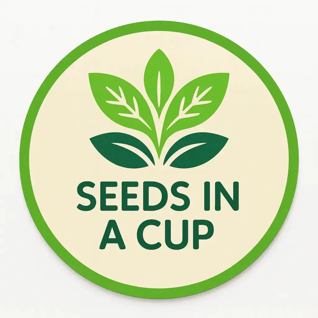 Seeds In A Cup circular logo with green border and leaf sprout graphic on Tampa Home & Garden Store