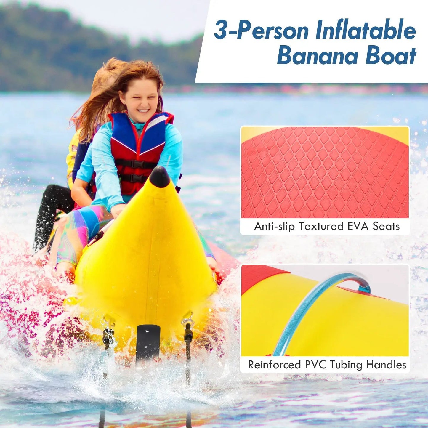 3-Person Inflatable Banana Boat yellow with pump kit on Tampa Home & Garden Store