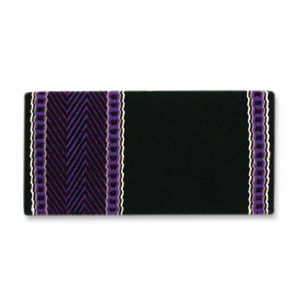 Mayatex Bar 8 saddle blanket black New Zealand wool with purple patterned panel and border on Tampa Home & Garden Store
