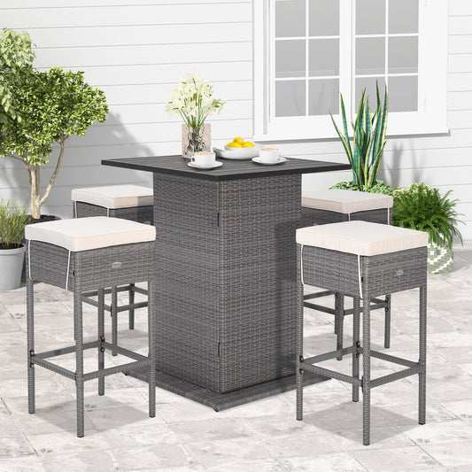 5 Pieces Outdoor Wicker Bar Table Set with Hidden Storage Shelves-White - Tampa Home & Garden Store