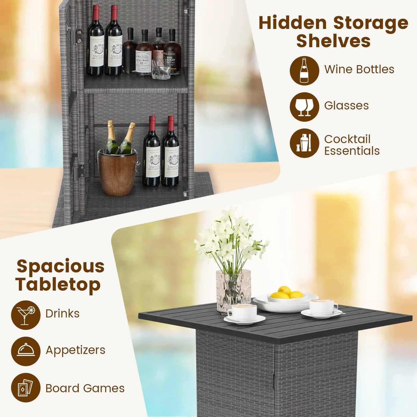 Outdoor Wicker Bar Table Set with Hidden Storage, 5pc DirectDeals gray wicker furniture on Tampa Home & Garden Store