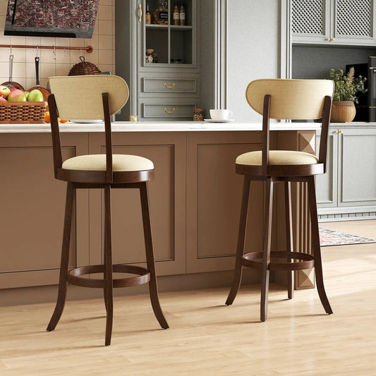 30.5 Inch Bar Height Chairs Set of 2 Swivel High Barstool with Padded Seat and Backrest-Brown - Tampa Home & Garden Store
