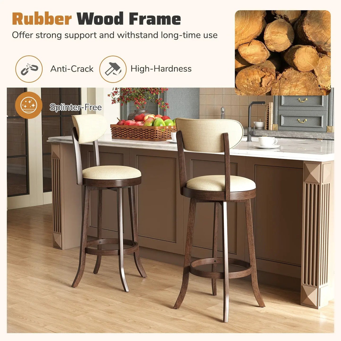 Swivel bar height chairs set of 2 brown with padded seats chrome footrest on Tampa Home & Garden Store