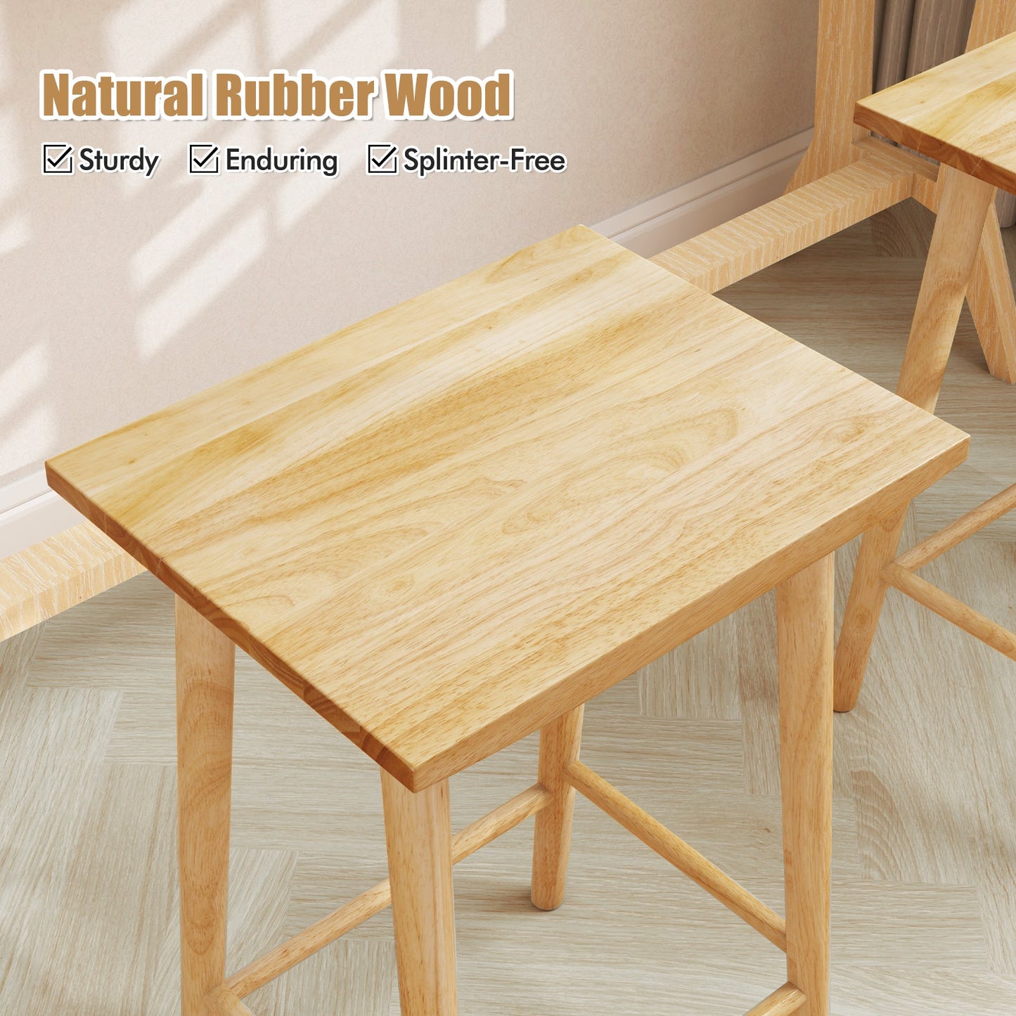 Bar stools natural wood, 25.5-inch height, set of 2 with footrests on Tampa Home & Garden Store