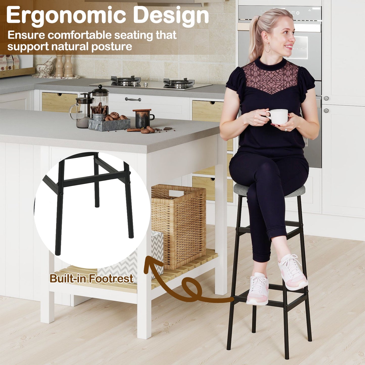 Bar stools set of 2 with black metal frames and built-in footrests on Tampa Home & Garden Store
