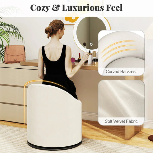 Barrel Chair with Storage in soft velvet fabric, curved backrest, 360° swivel for desk vanity on Tampa Home & Garden Store