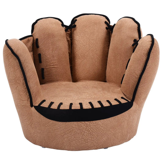 Baseball glove shaped kids sofa in tan faux leather with black stitching by DirectDeals on Tampa Home & Garden Store