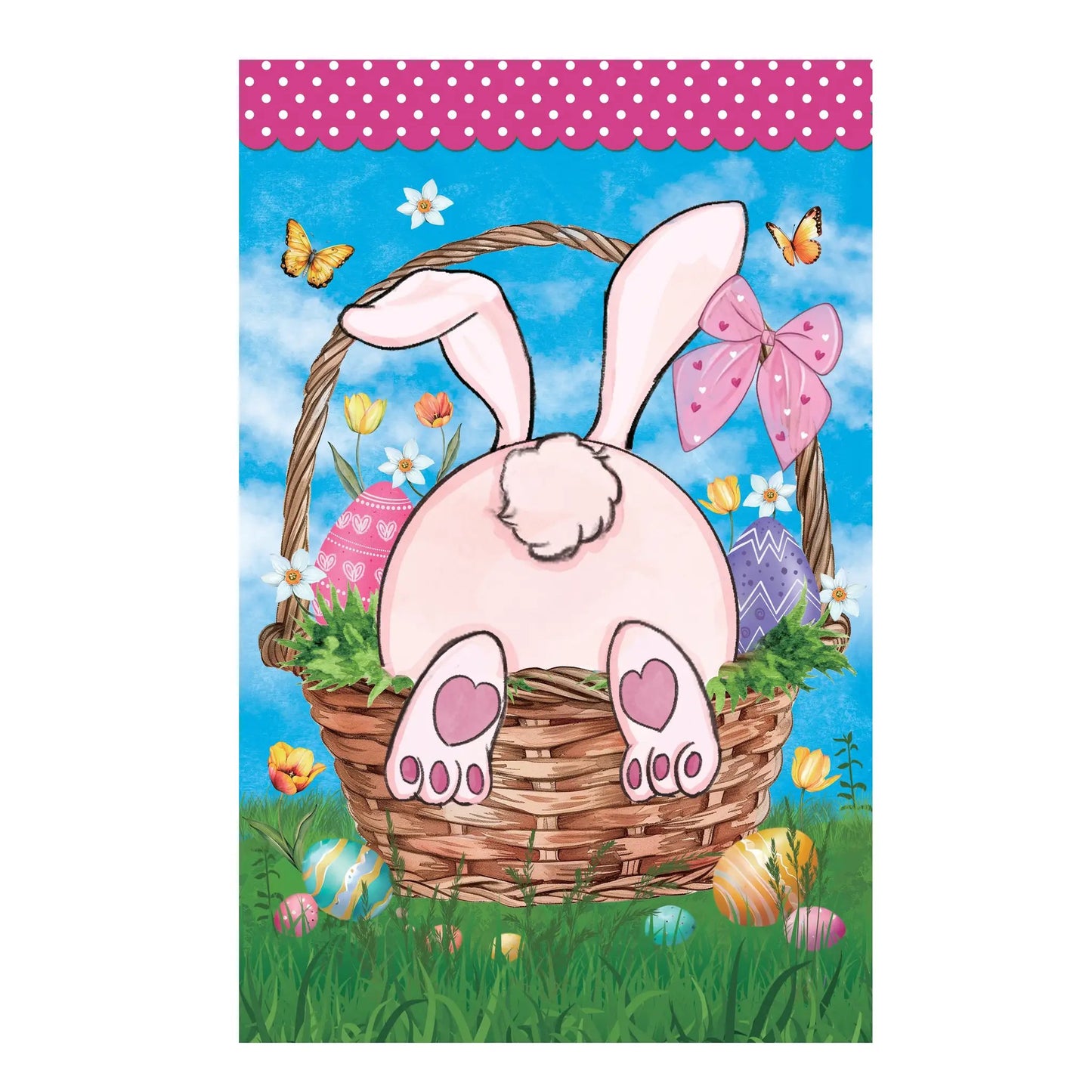 Basket Bunny Applique Garden Flag Spring Colors pink bunny in a basket Evergreen Enterprises on Tampa Home & Garden Store