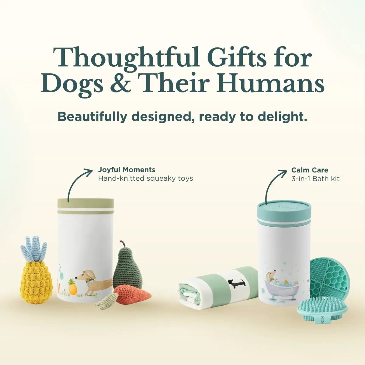 Nina Woof bath kit with Joyful Moments squeaky toys and Calm Care 3in1 bath kit olive/teal on Tampa Home & Garden Store