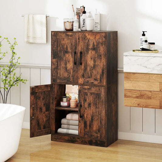 Bathroom storage cabinet with doors in dark wood finish by DirectDeals with lower shelf on Tampa Home & Garden Store