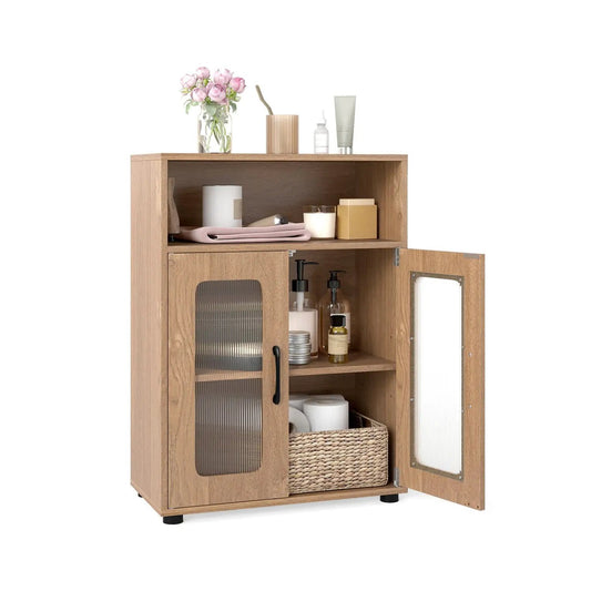 Bathroom cabinet DirectDeals freestanding light oak with 2 glass-panel doors and adjustable shelf on Tampa Home & Garden Store