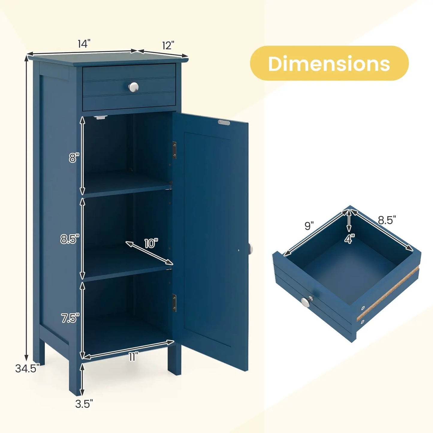 Bathroom Cabinets Prussian Blue Collection by DirectDeals, tall storage with a top drawer on Tampa Home & Garden Store