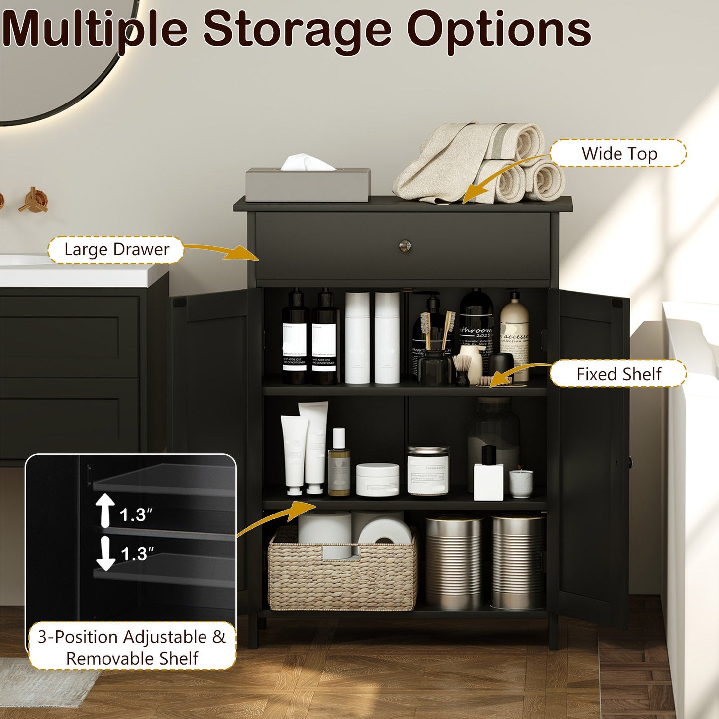Bathroom Floor Cabinet Freestanding with 2 Doors in Black by DirectDeals on Tampa Home & Garden Store
