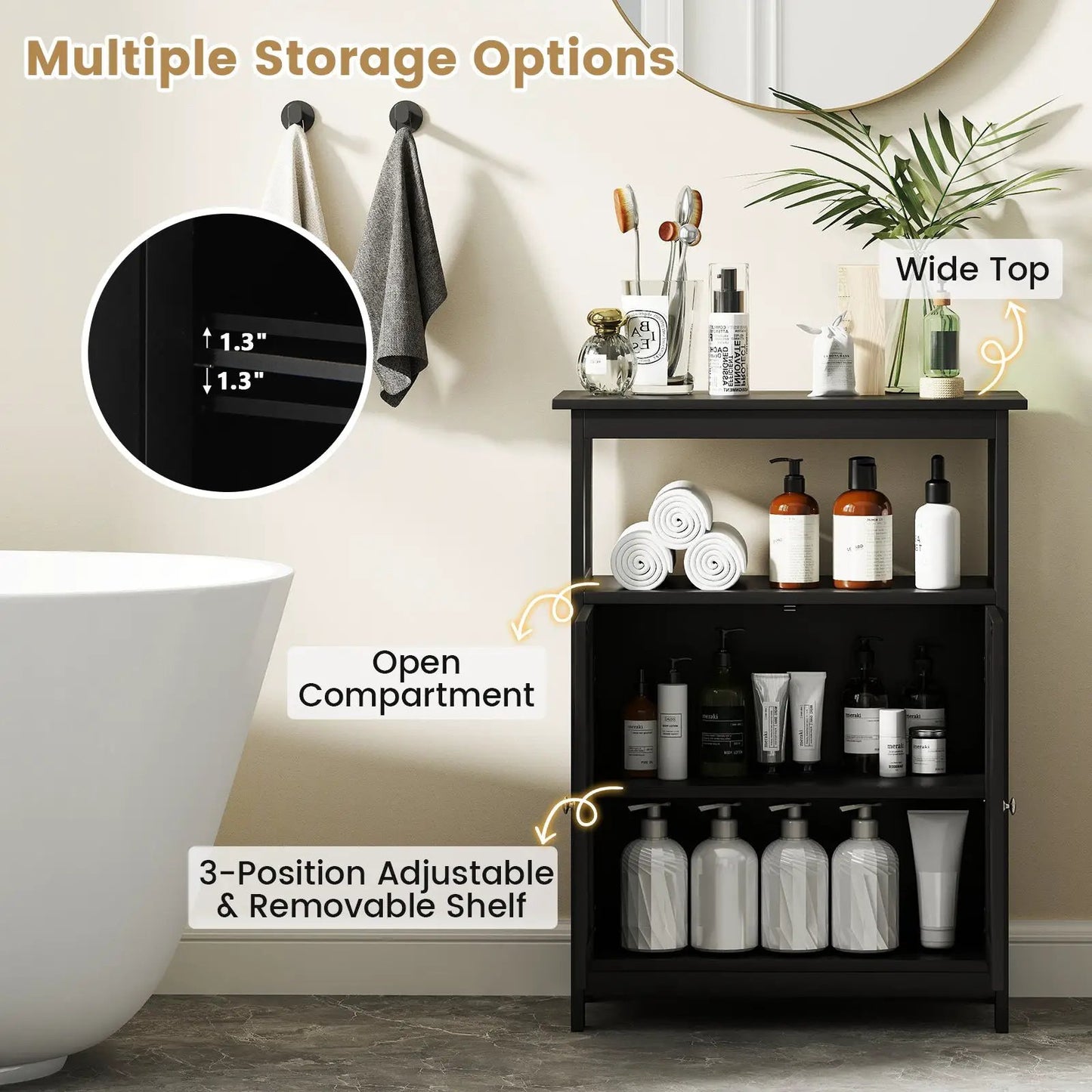 Bathroom Floor Cabinet Freestanding Storage Organizer with Open Compartment-Black - Tampa Home & Garden Store