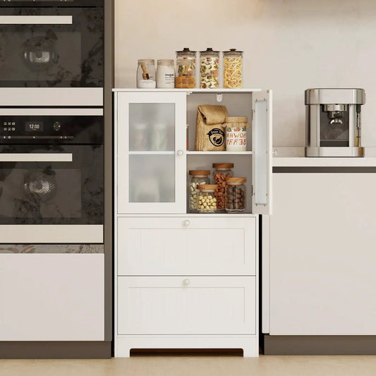 Bathroom Floor Storage Cabinet white with frosted glass door and 2 drawers on Tampa Home & Garden Store