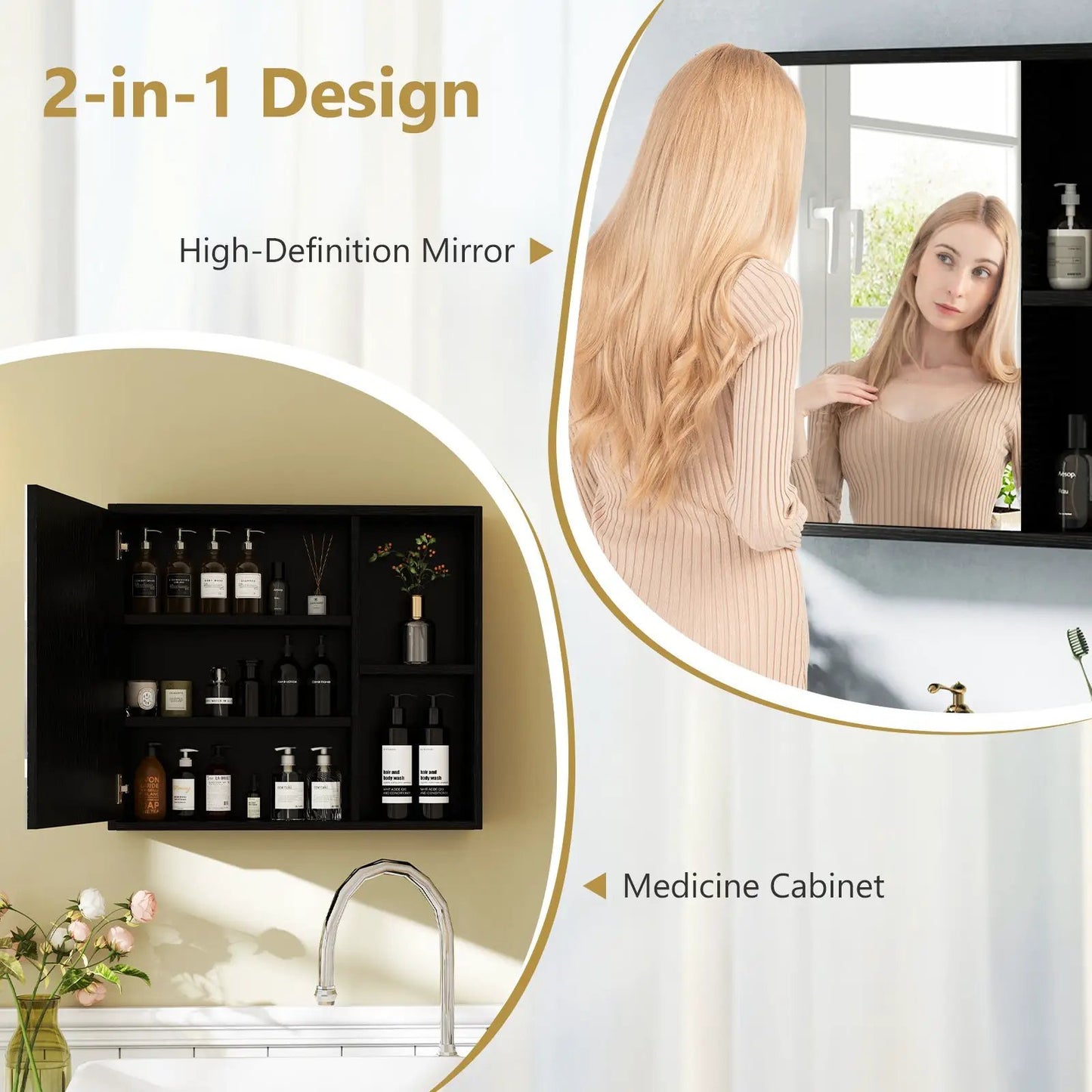 Bathroom Medicine Cabinet with Single Mirror Door-Black - Tampa Home & Garden Store