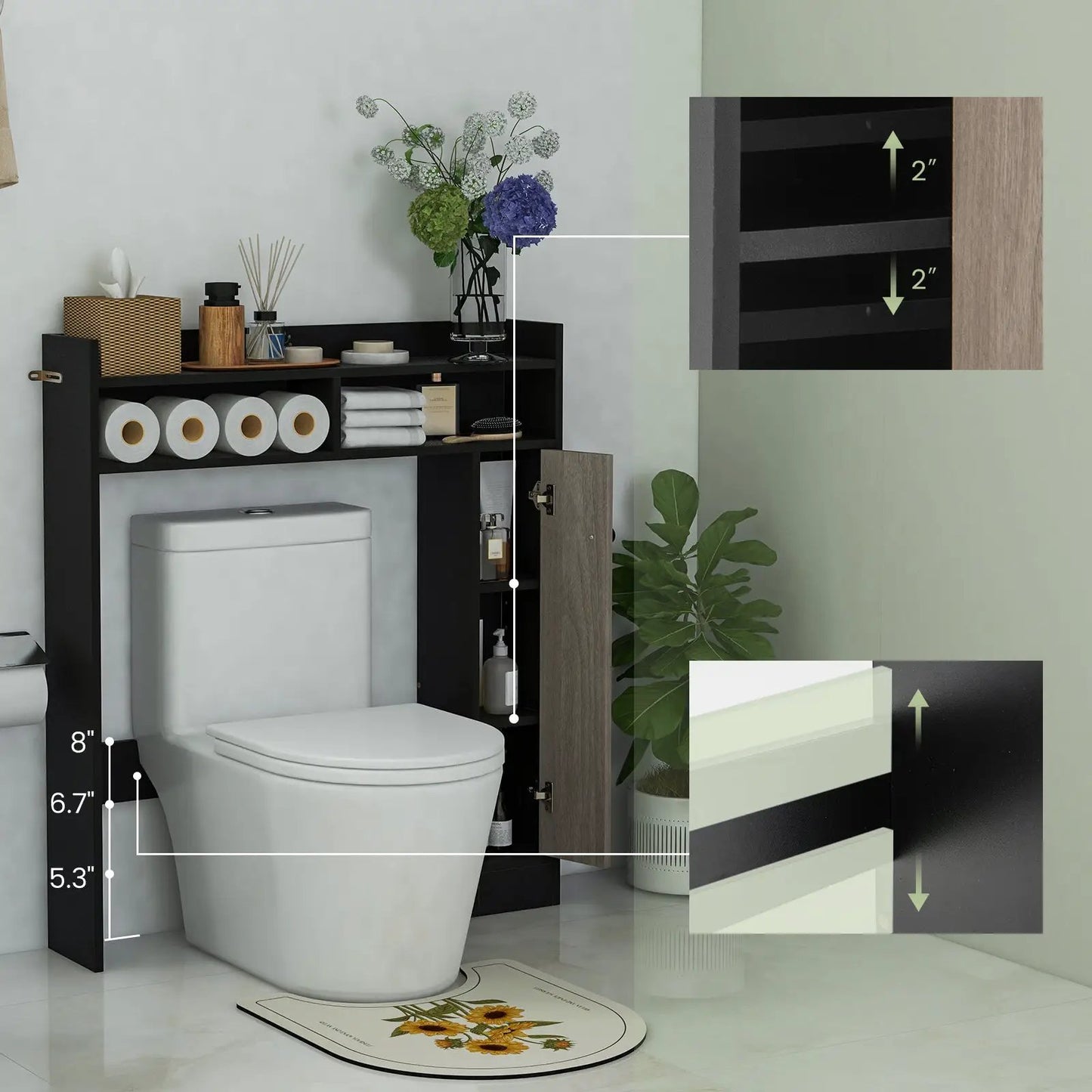 Over-the-Toilet storage organizer with black and wood door by DirectDeals holds toilet paper on Tampa Home & Garden Store
