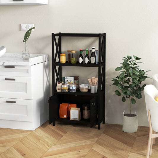 Armario de baño con estantes abiertos y puertas dobles - Negro