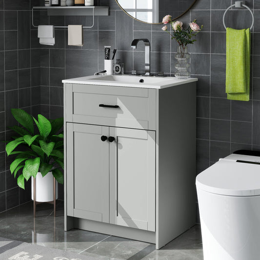 Mueble de baño con lavabo y 2 puertas - Gris