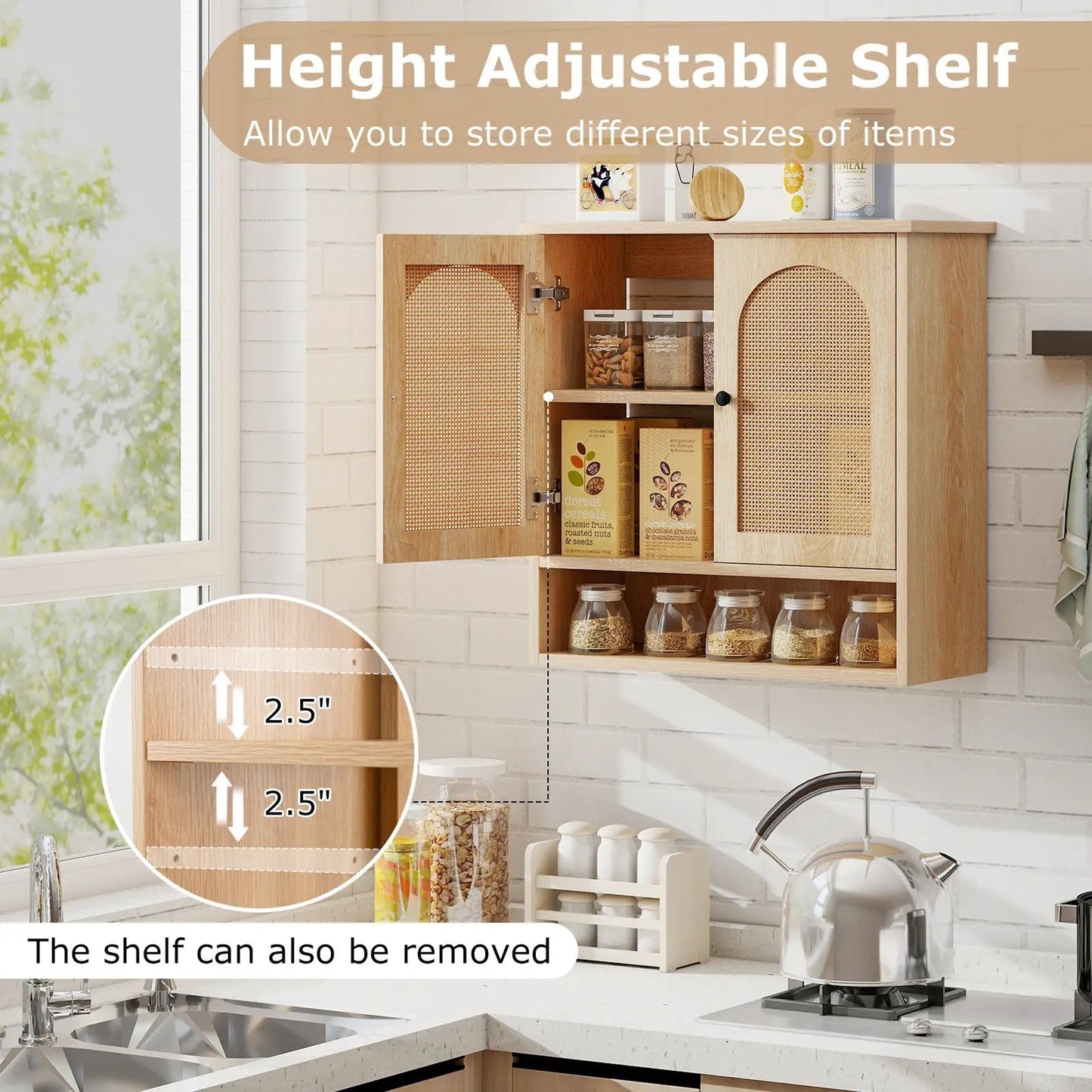 Bathroom wall cabinet with PE rattan doors, DirectDeals, adjustable shelves on Tampa Home & Garden Store