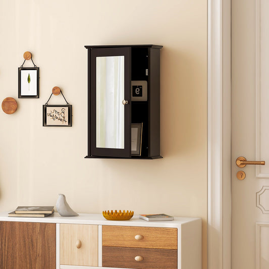 Bathroom Wall Cabinet with Single Mirror Door-Brown - Tampa Home & Garden Store