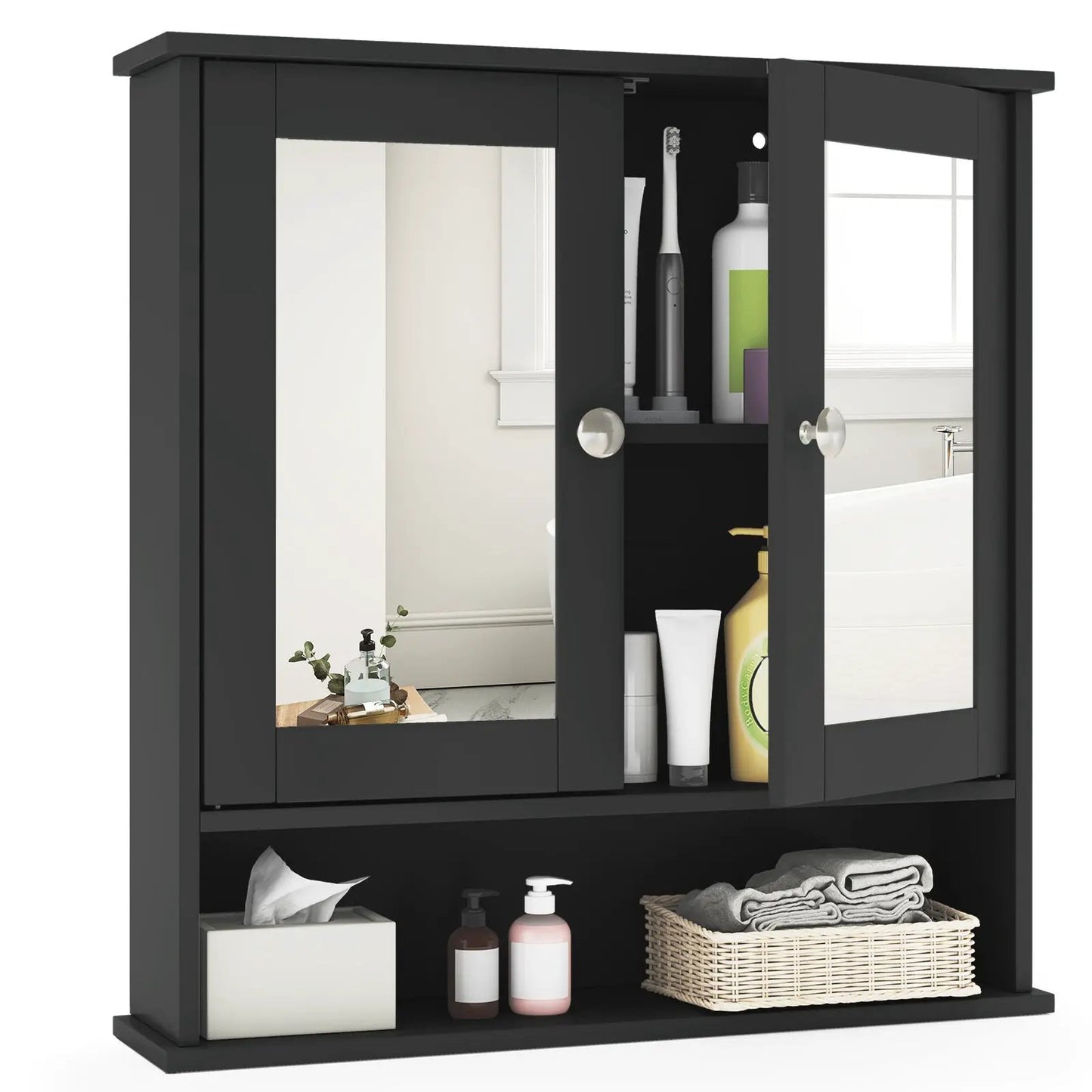 Bathroom Wall Mount Mirror Cabinet Organizer-Brown - Tampa Home & Garden Store