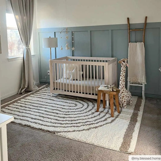 Boutique Rugs Jola Beige Area Rug, beige Bohemian rug for nursery with light wood crib on Tampa Home & Garden Store