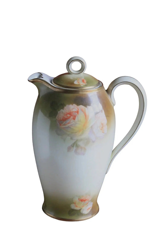 Bavarian Schwartzburg coffee pot with yellow rose pattern, porcelain coffee server on Tampa Home & Garden Store
