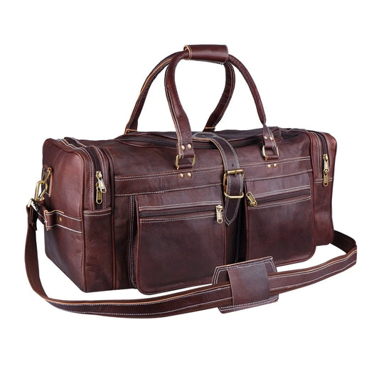 Baxter Vintage Leather Travel Duffel Bag brown leather with brass hardware on Tampa Home & Garden Store