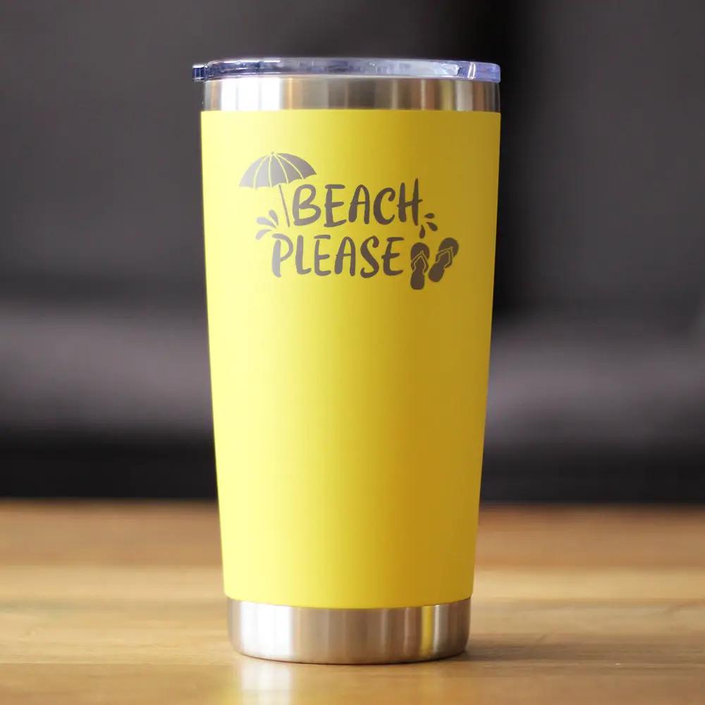 Beach Please Insulated Coffee Tumbler with Sliding Lid, yellow bevvee tumbler on Tampa Home & Garden Store