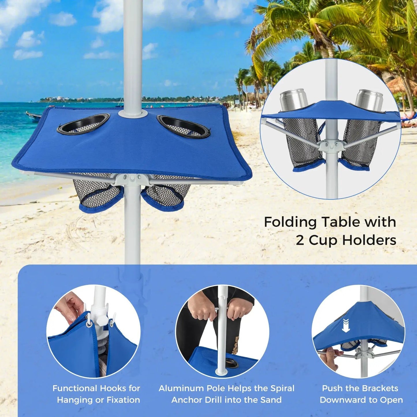 Beach canopy tent with folding table and detachable sidewall, blue DirectDeals on Tampa Home & Garden Store